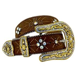 Tony Lama NIGHT LIGHTS Brown Leather Belt Size 34 C50745 Rhinestone Cowgirl